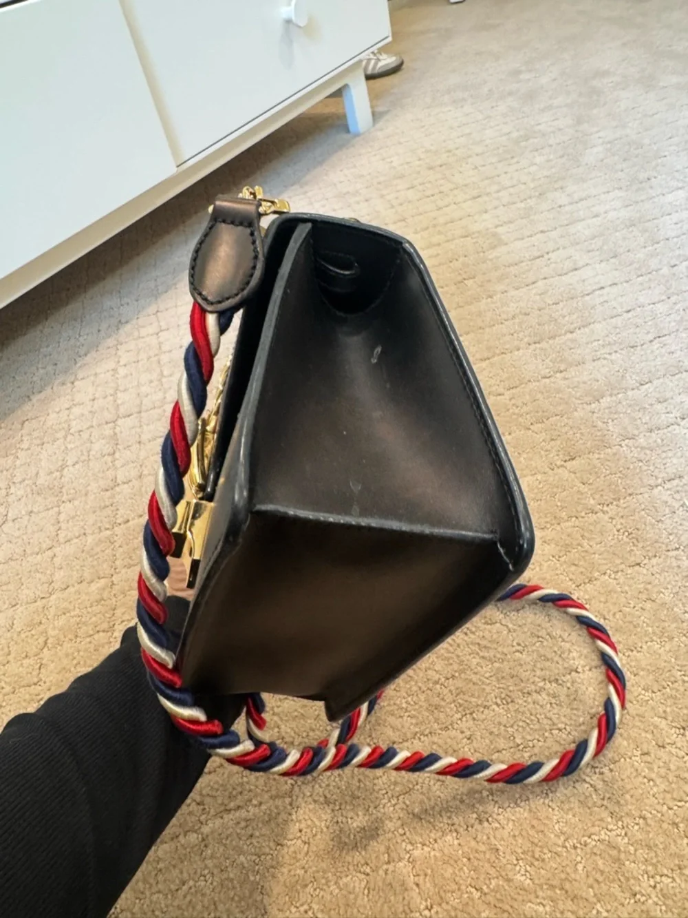 Gucci Black Leather Mini Top-Handle Bag with Green & Red Stripe - Picture 8 of 13